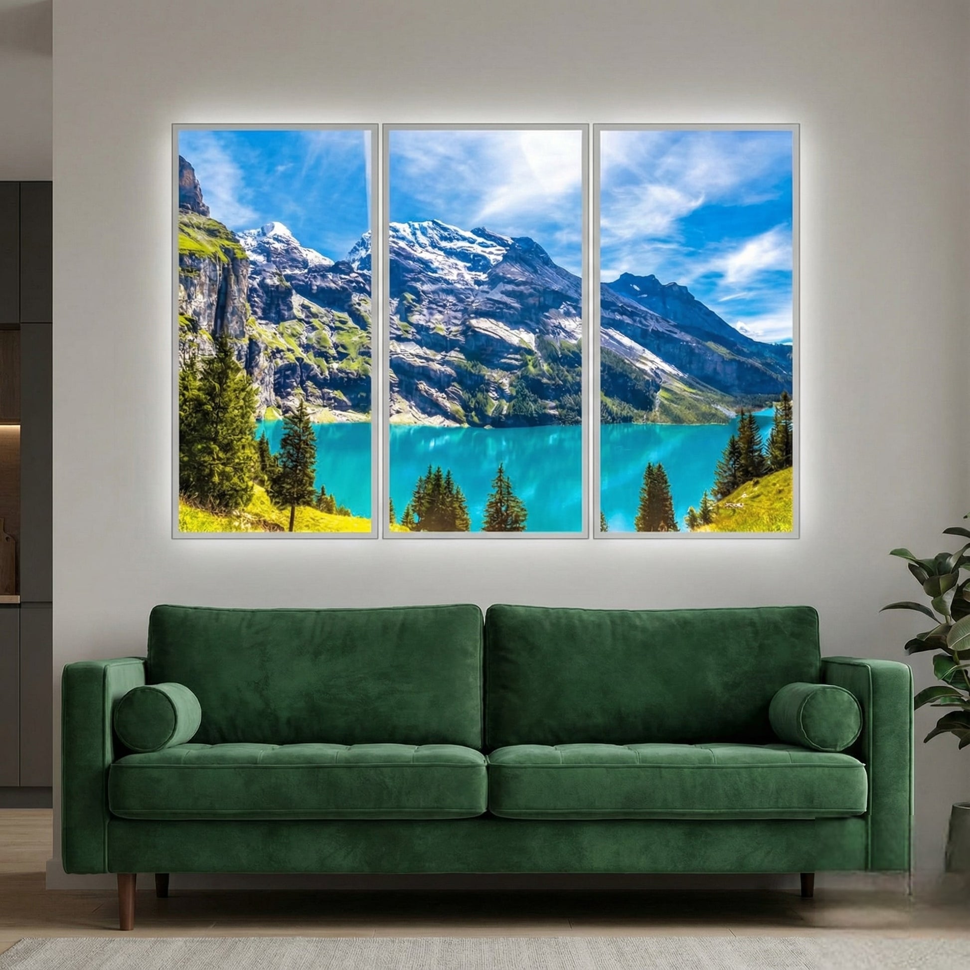 SunshinePanel Pack 3 Dalles LED Lac et Sommets 120�60 cm - 2,16 m� Panoramique, installation en faux plafond