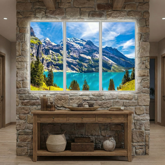 SunshinePanel Pack 3 Dalles LED Lac et Sommets 120×60 cm - 2,16 m² Panoramique — dalle LED imprimée SunshinePanel