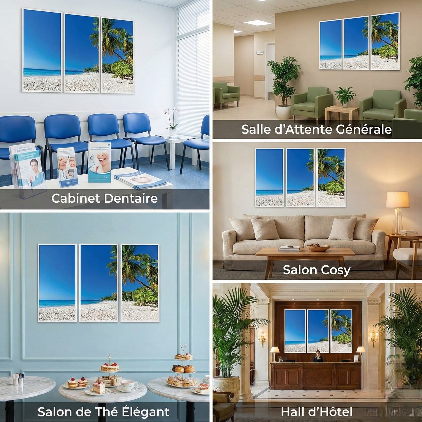 SunshinePanel Pack 3 Dalles LED R�ve de Plage 120�60 cm - 2,16 m� Panoramique, vue d�tail installation plafond LED