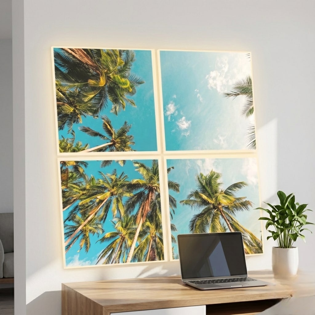 Pack 4 Dalles LED Évasion Tropicale 60×60 cm - vue principale plafond - SunshinePanel