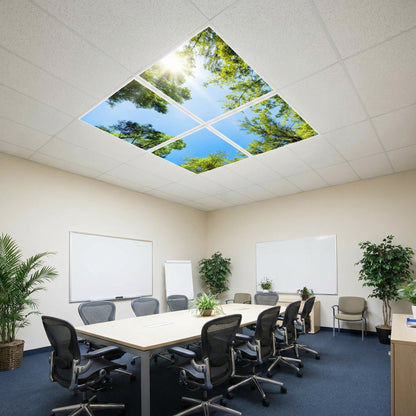 SunshinePanel Pack 4 Dalles LED Myst�re Forestier 60�60 cm - 1,44 m� Plafond Lumineux, installation en faux plafond