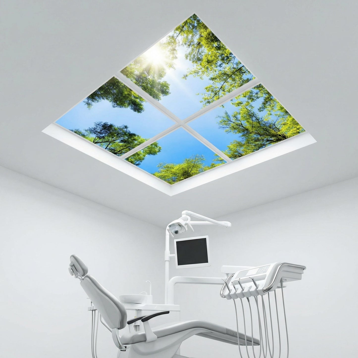 SunshinePanel Pack 4 Dalles LED Myst�re Forestier 60�60 cm - 1,44 m� Plafond Lumineux, vue arriere et connectique