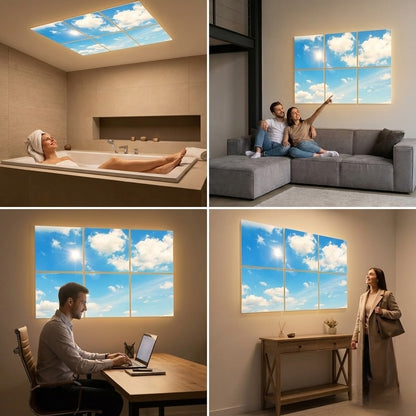 SunshinePanel Pack 6 Dalles LED Ciel Lumineux 60×60 cm - 2,16 m² Verrière LED — effet lumineux ambiance
