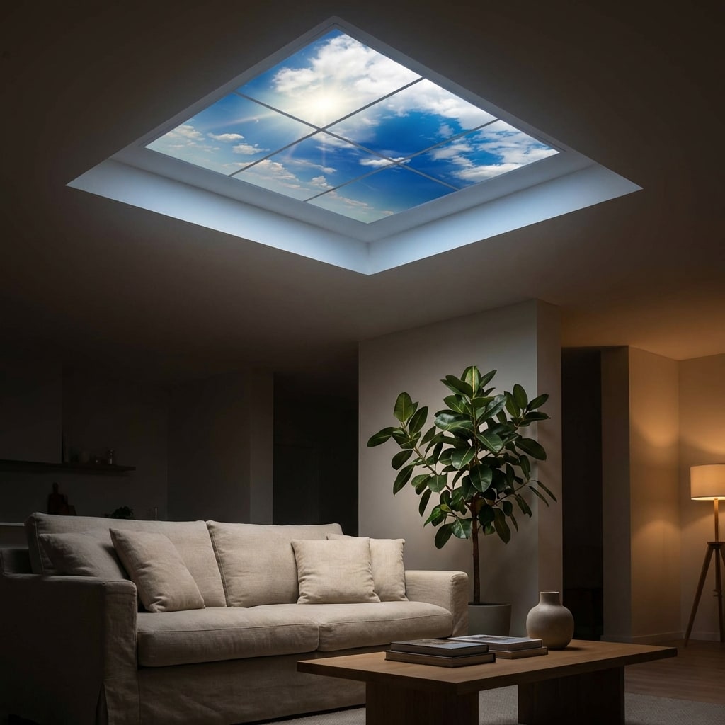 SunshinePanel Pack 6 Dalles LED Ciel Tr�s Nuageux 60�60 cm - 2,16 m� Verri�re LED, detail LED et diffuseur PMMA