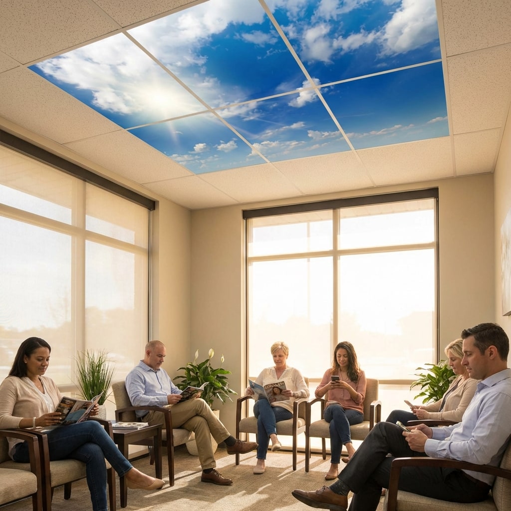 SunshinePanel Pack 6 Dalles LED Ciel Tr�s Nuageux 60�60 cm - 2,16 m� Verri�re LED, dalle LED imprim�e SunshinePanel