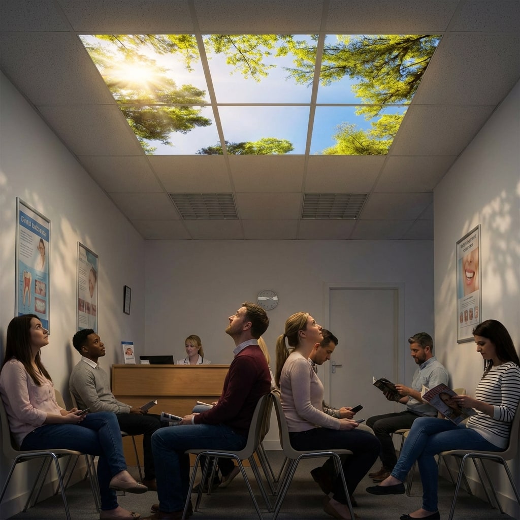 SunshinePanel Pack 6 Dalles LED Myst�re Forestier 60�60 cm - 2,16 m� Verri�re LED, effet lumineux en situation