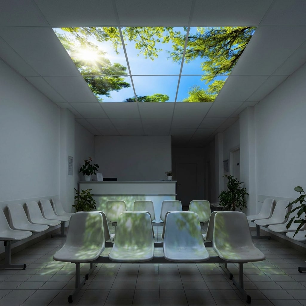 SunshinePanel Pack 6 Dalles LED Myst�re Forestier 60�60 cm - 2,16 m� Verri�re LED, detail LED et diffuseur PMMA