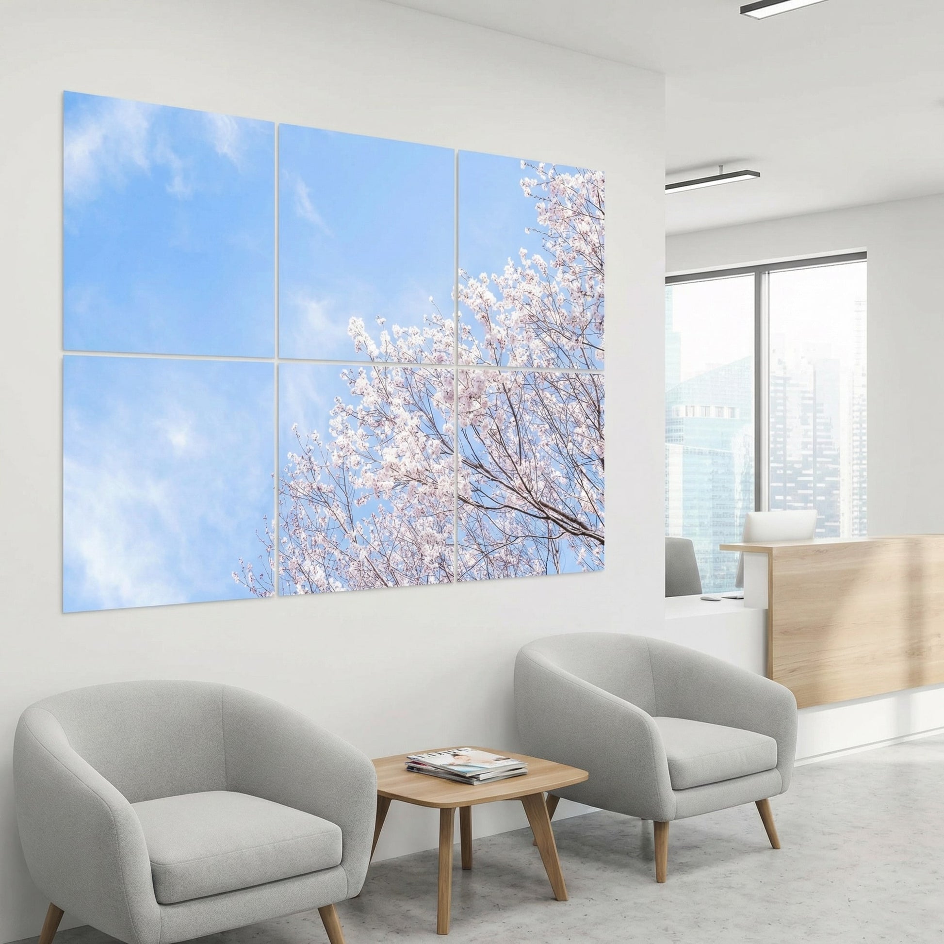 SunshinePanel Pack 6 Dalles LED Nuances Roses 60�60 cm - 2,16 m� Verri�re LED, vue d�tail installation plafond LED
