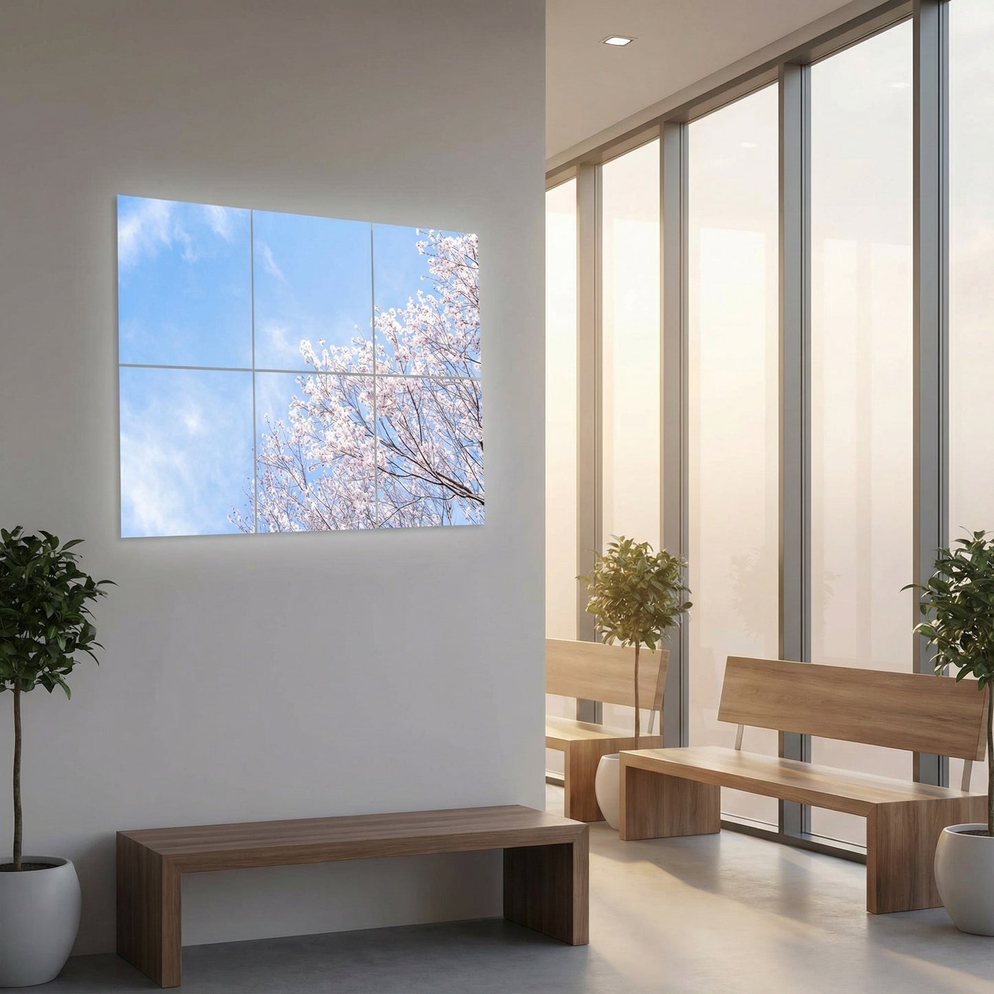 SunshinePanel Pack 6 Dalles LED Nuances Roses 60�60 cm - 2,16 m� Verri�re LED, vue arriere et connectique
