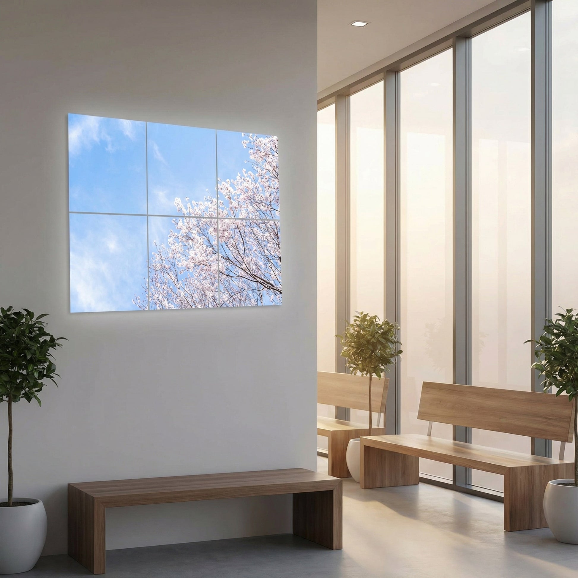 SunshinePanel Pack 6 Dalles LED Nuances Roses 60�60 cm - 2,16 m� Verri�re LED, vue arriere et connectique
