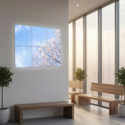 SunshinePanel Pack 6 Dalles LED Nuances Roses 60�60 cm - 2,16 m� Verri�re LED, vue arriere et connectique