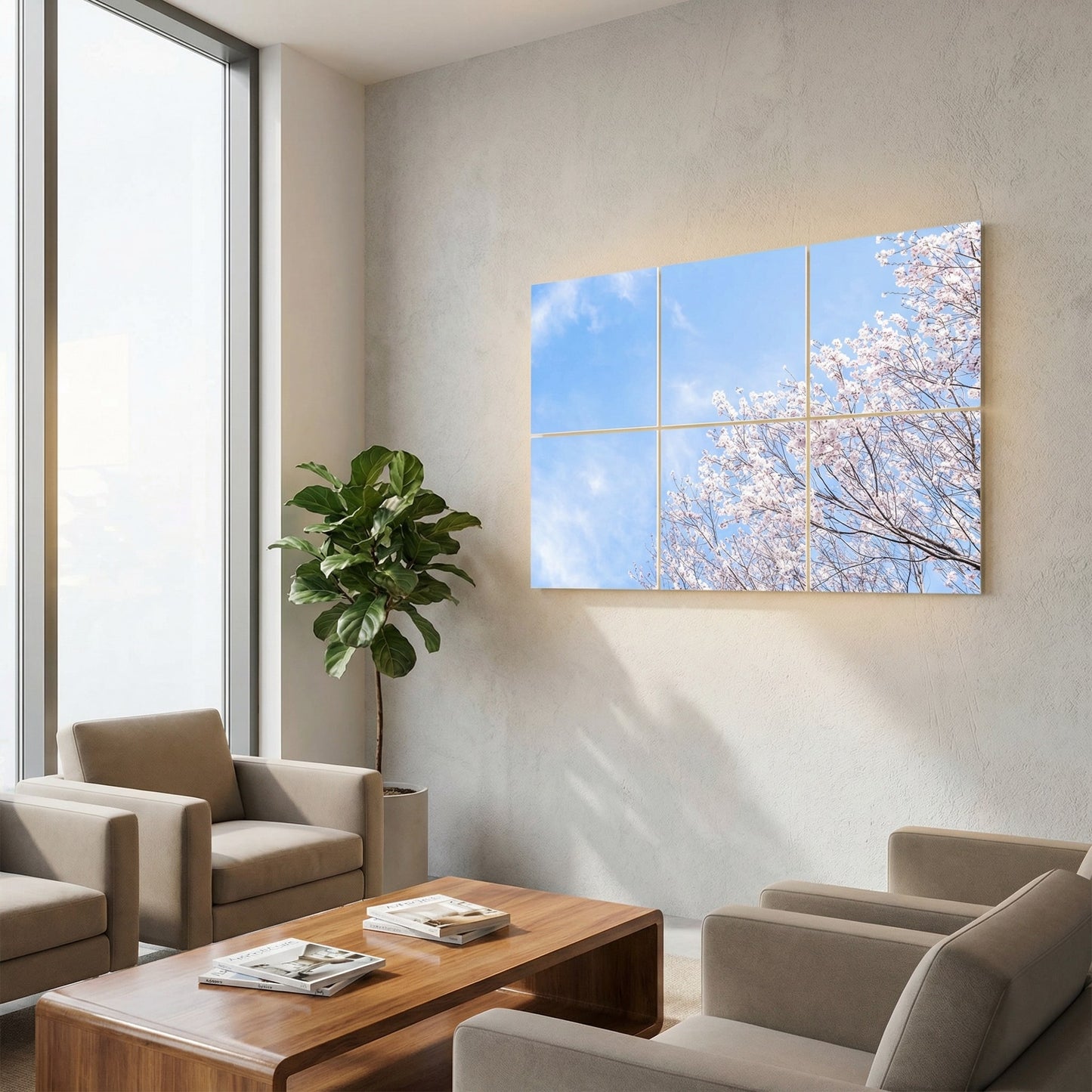 SunshinePanel Pack 6 Dalles LED Nuances Roses 60�60 cm - 2,16 m� Verri�re LED, pose multi-dalles au plafond