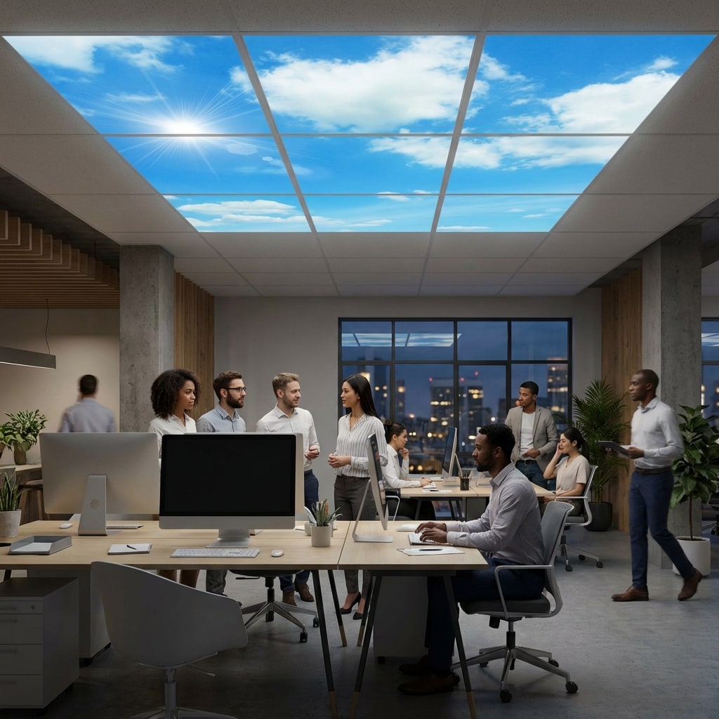 SunshinePanel Pack 9 Dalles LED Ciel Lumineux 60�60 cm - 3,24 m� Plafond Complet, detail LED et diffuseur PMMA