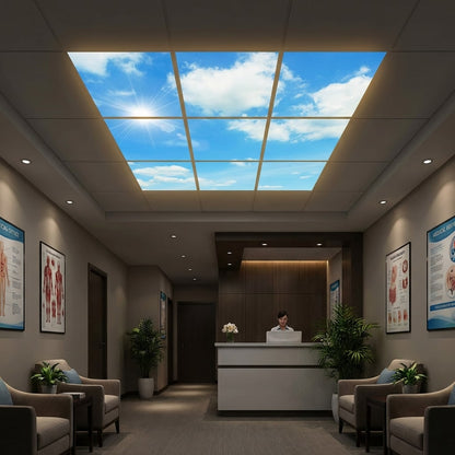 SunshinePanel Pack 9 Dalles LED Ciel Lumineux 60�60 cm - 3,24 m� Plafond Complet, rendu pack vue ensemble