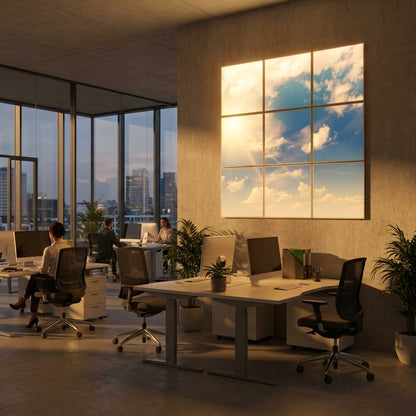 SunshinePanel Pack 9 Dalles LED Ciel Tr�s Nuageux 60�60 cm - 3,24 m� Plafond Complet, dimensions et gabarit