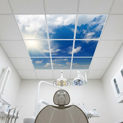 SunshinePanel Pack 9 Dalles LED Ciel Tr�s Nuageux 60�60 cm - 3,24 m� Plafond Complet, rendu pack vue ensemble