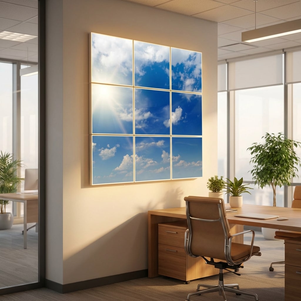 SunshinePanel Pack 9 Dalles LED Ciel Tr�s Nuageux 60�60 cm - 3,24 m� Plafond Complet, dalle LED imprim�e SunshinePanel
