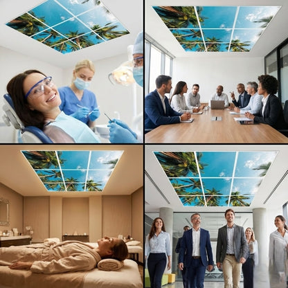 SunshinePanel Pack 9 Dalles LED �vasion Tropicale 60�60 cm - 3,24 m� Plafond Complet, installation en faux plafond