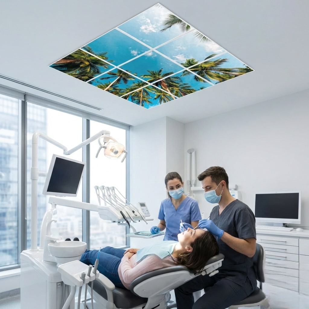 SunshinePanel Pack 9 Dalles LED �vasion Tropicale 60�60 cm - 3,24 m� Plafond Complet, dalle LED imprim�e SunshinePanel