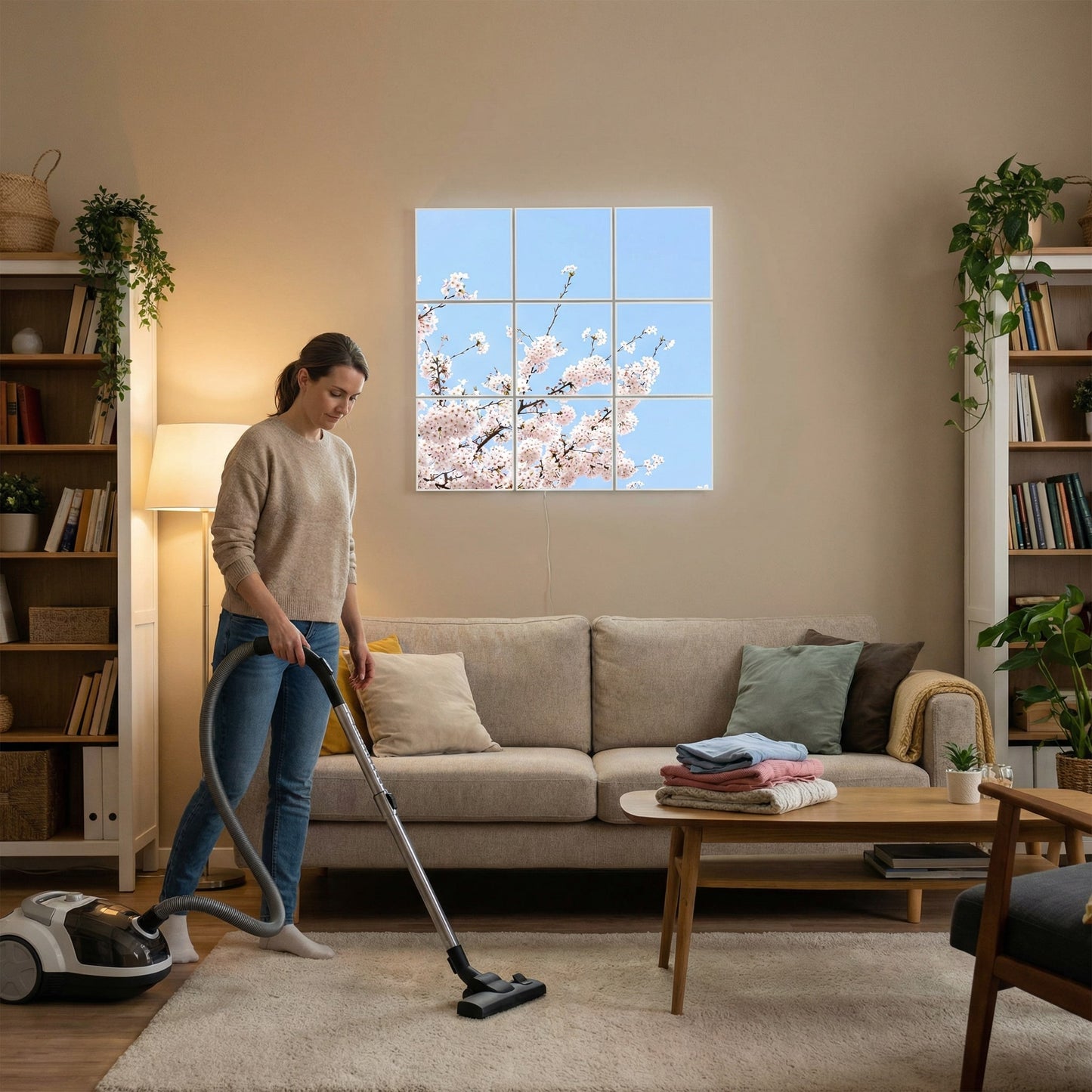 SunshinePanel Pack 9 Dalles LED Fleurs de Ciel 60�60 cm - 3,24 m� Plafond Complet, rendu pack vue ensemble