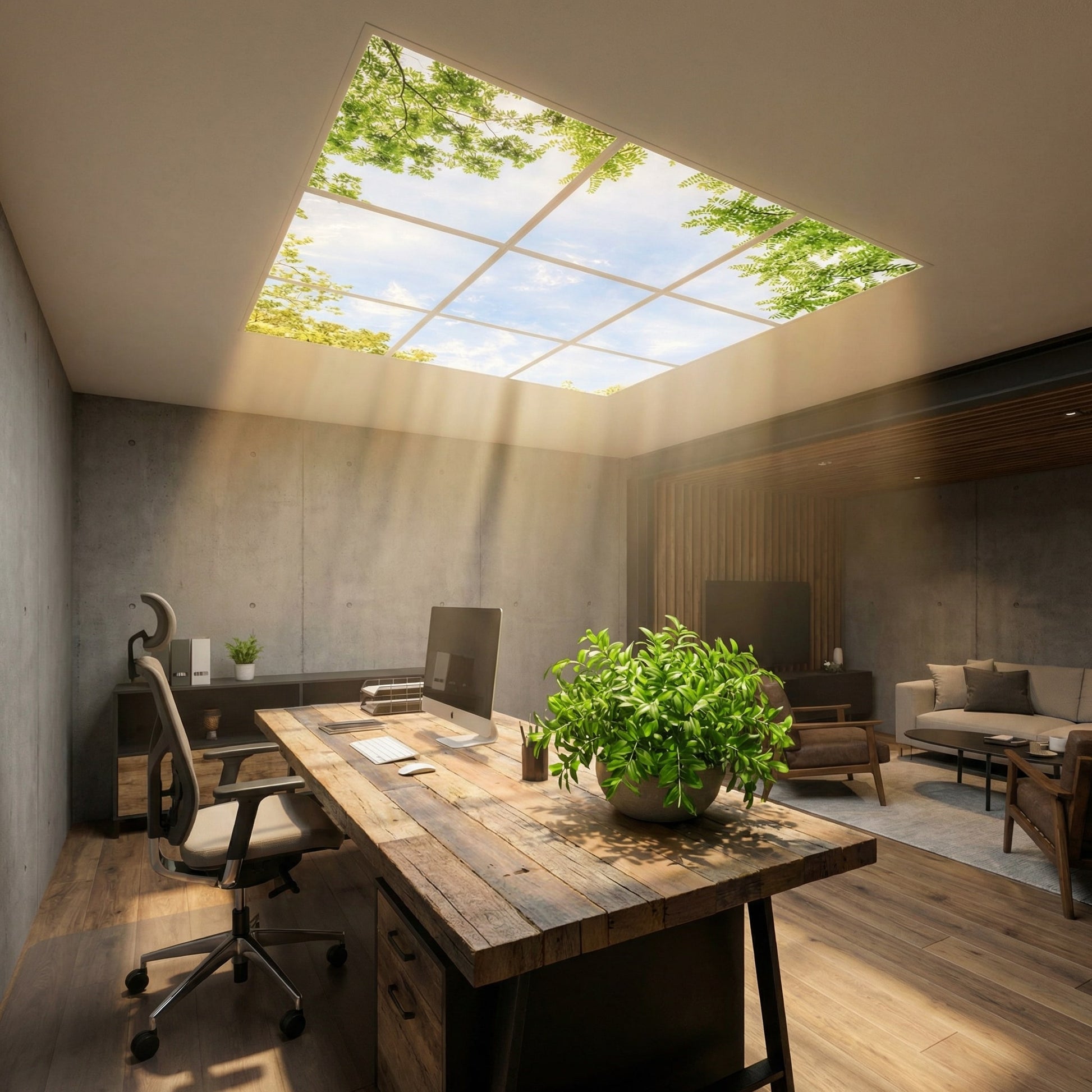 SunshinePanel Pack 9 Dalles LED Horizon Arbor� 60�60 cm - 3,24 m� Plafond Complet, detail LED et diffuseur PMMA