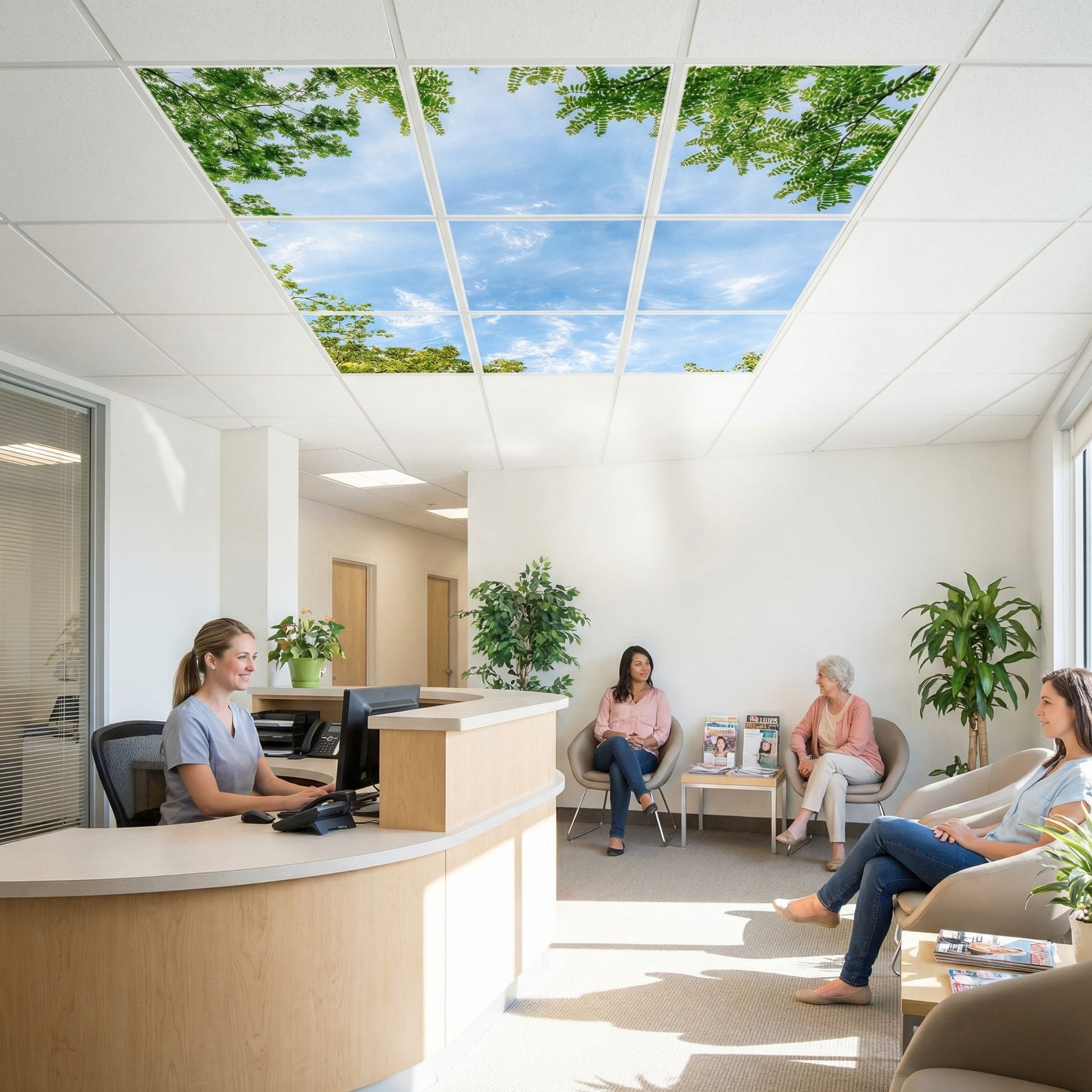 SunshinePanel Pack 9 Dalles LED Horizon Arbor� 60�60 cm - 3,24 m� Plafond Complet, dimensions et gabarit