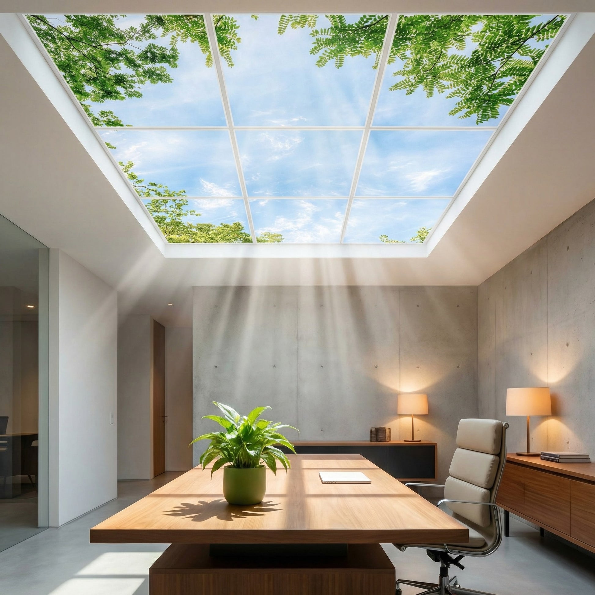 SunshinePanel Pack 9 Dalles LED Horizon Arbor� 60�60 cm - 3,24 m� Plafond Complet, installation en faux plafond