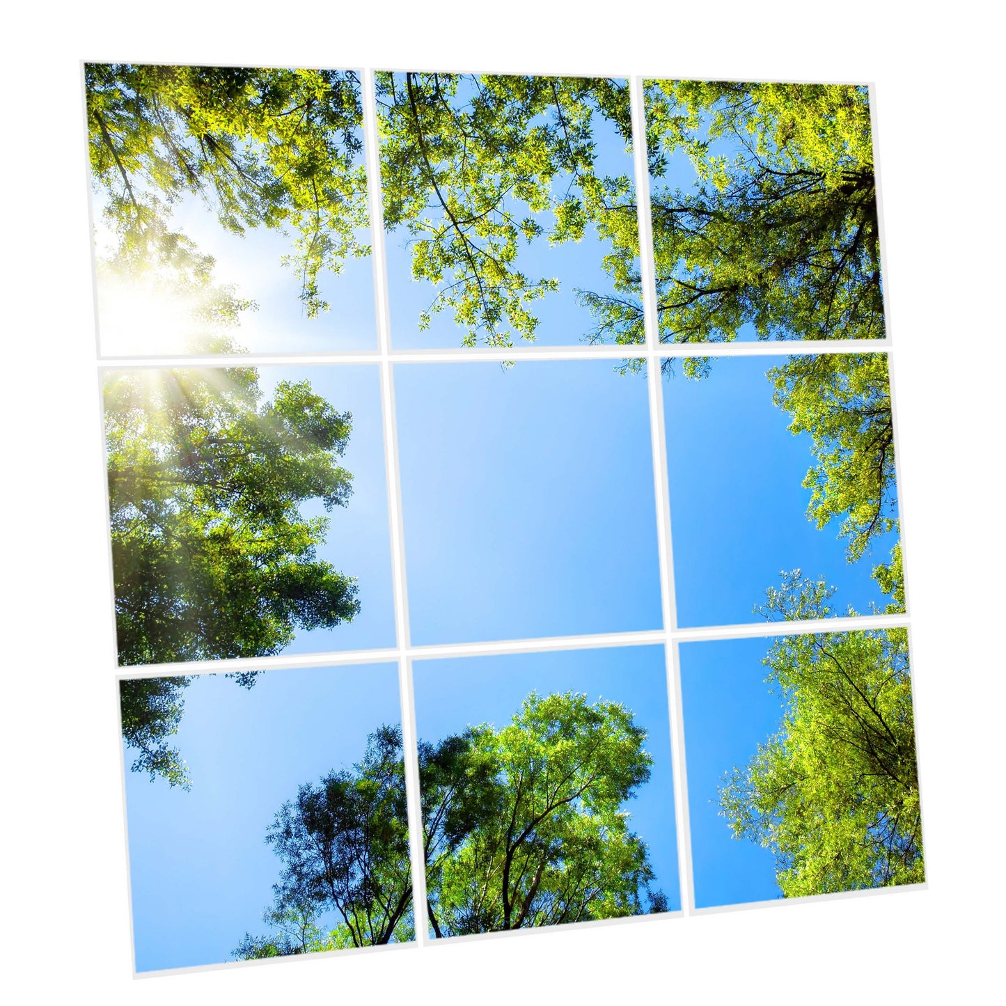 SunshinePanel Pack 9 Dalles LED Myst�re Forestier 60�60 cm - 3,24 m� Plafond Complet, dimensions et gabarit