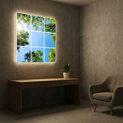 SunshinePanel Pack 9 Dalles LED Myst�re Forestier 60�60 cm - 3,24 m� Plafond Complet, rendu pack vue ensemble