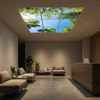 SunshinePanel Pack 9 Dalles LED Myst�re Forestier 60�60 cm - 3,24 m� Plafond Complet, vue arriere et connectique