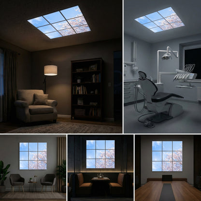 SunshinePanel Pack 9 Dalles LED Nuances Roses 60�60 cm - 3,24 m� Plafond Complet, effet lumineux ambiance