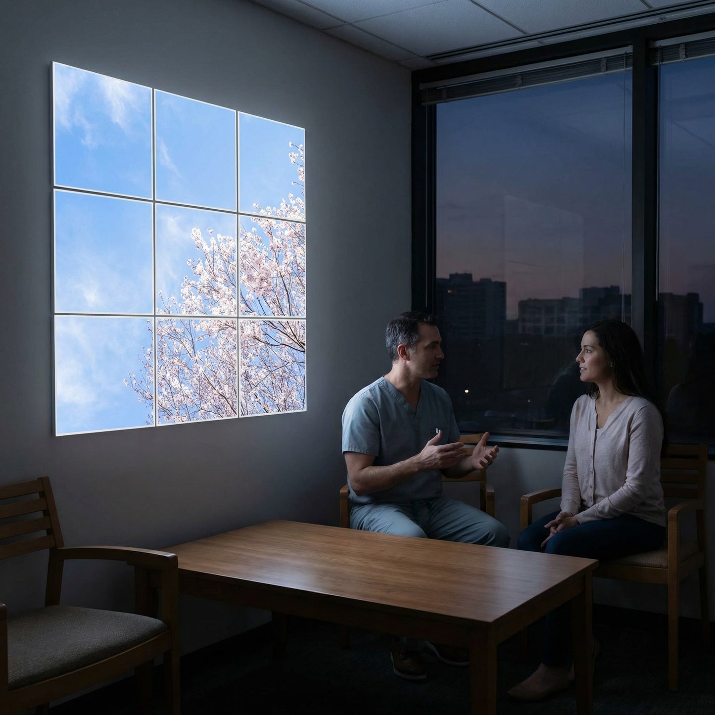 SunshinePanel Pack 9 Dalles LED Nuances Roses 60�60 cm - 3,24 m� Plafond Complet, detail LED et diffuseur PMMA