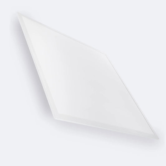 Dalle LED 60x60 cm blanche vue de trois quarts, cadre fin et diffuseur uniforme