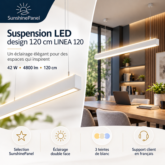 Suspension LED LINEA 120 – 42 W CCT, éclairage double face | SunshinePanel